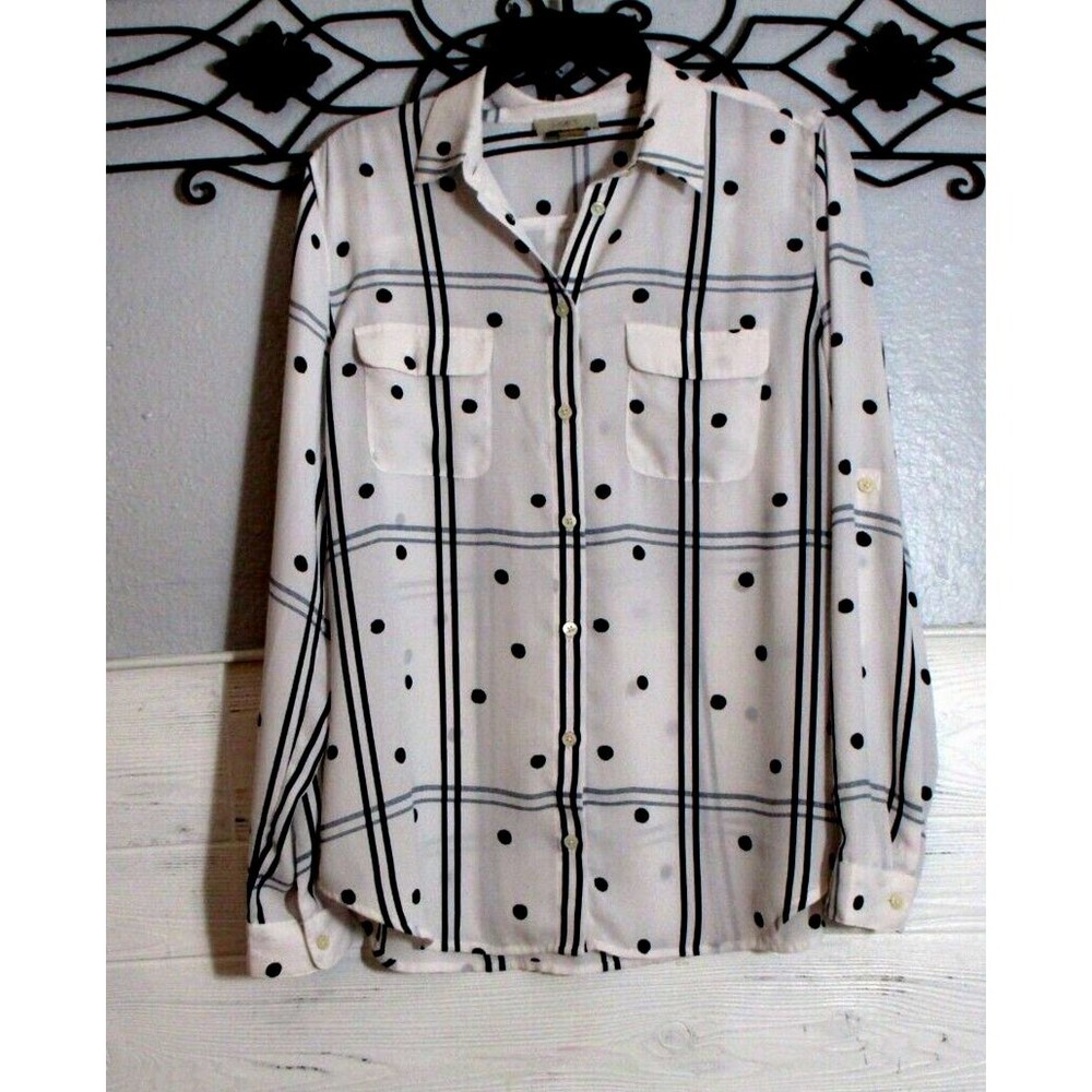 Loft Women's Button Up Top Size M Long Sleeve Multicolored Polka Dot